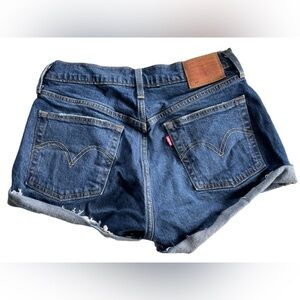 Levis 501 Classic Buttonfly Highrise Rolled Hem Distressed Denim Shorts, Size 28
